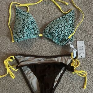 Mint and Brown Bikini cupshe size L